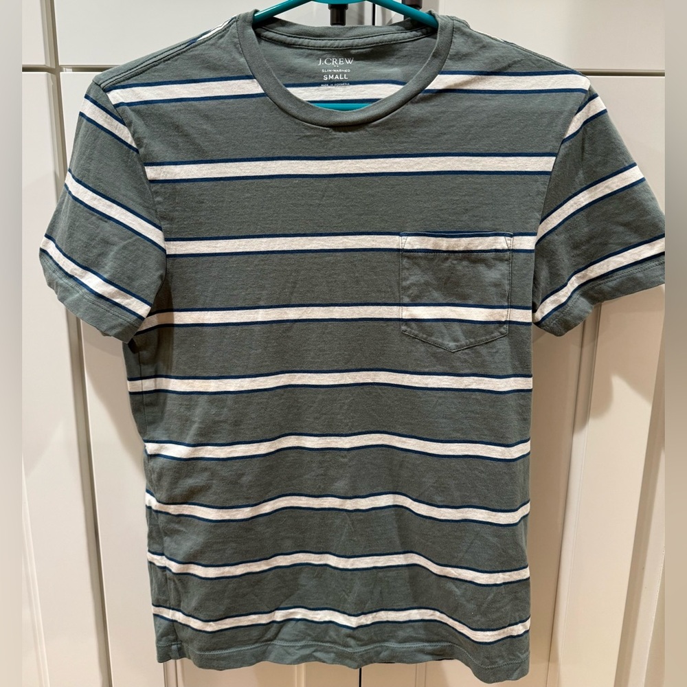 J. Crew Vintage Wash Men's Striped Pocket T-Shirt, Slim Fit Small